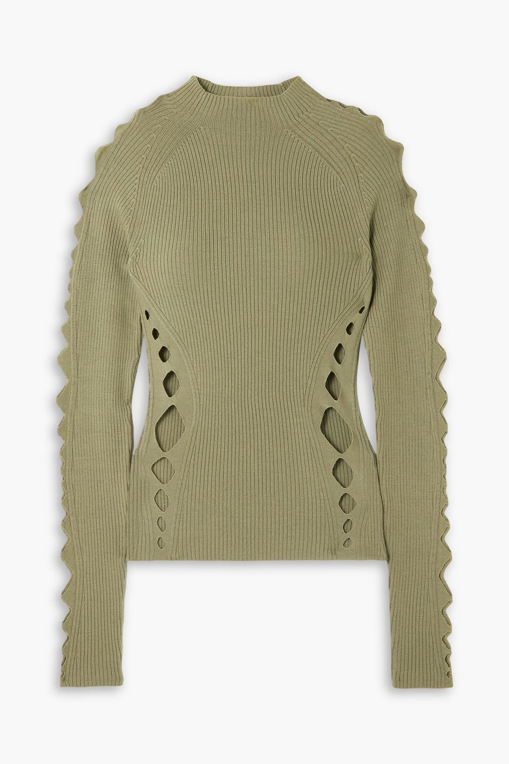 Cutout ribbed wool sweater army green UK 6