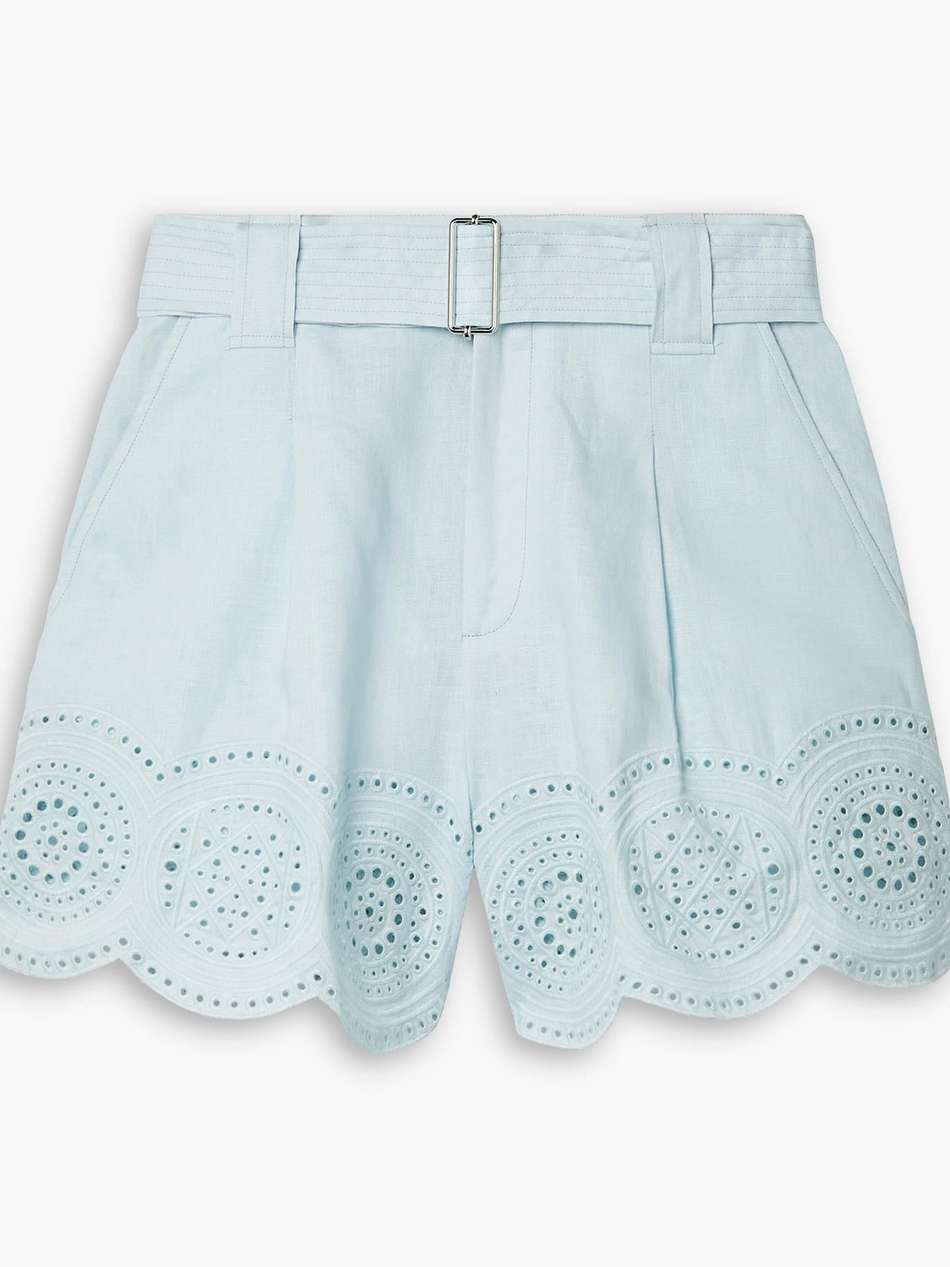 milos belted broderie anglaise linen shorts