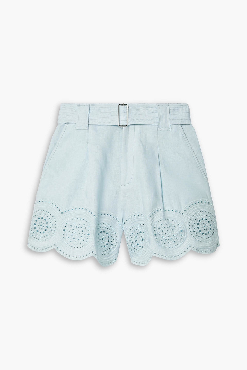 A.l.c Milos Belted Broderie Anglaise Linen Shorts In Sky Blue