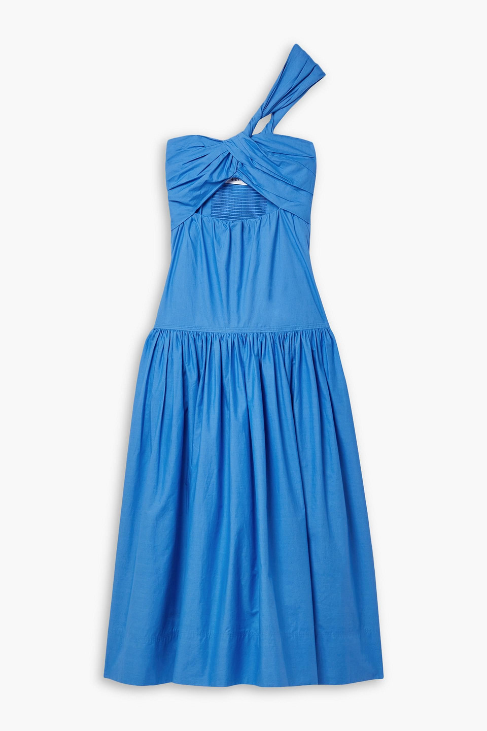 A.l.c Aubrey One-shoulder Cutout Tiered Cotton-poplin Midi Dress In Blue