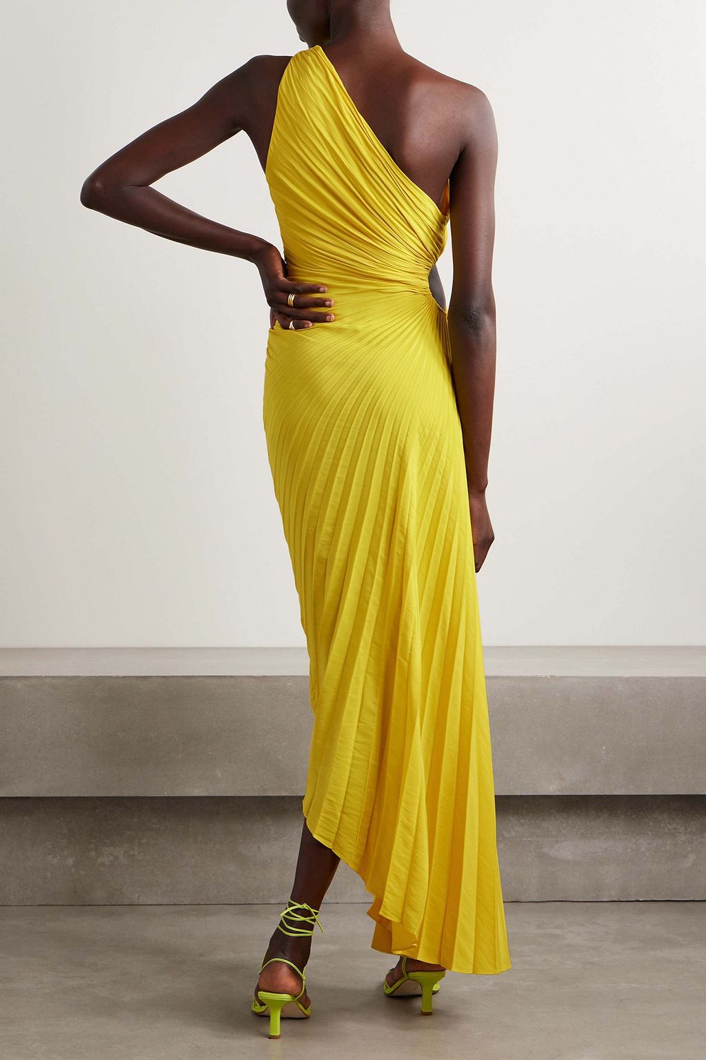 A.L.C. Delfina asymmetric one-shoulder cutout plissé-chiffon midi dress
