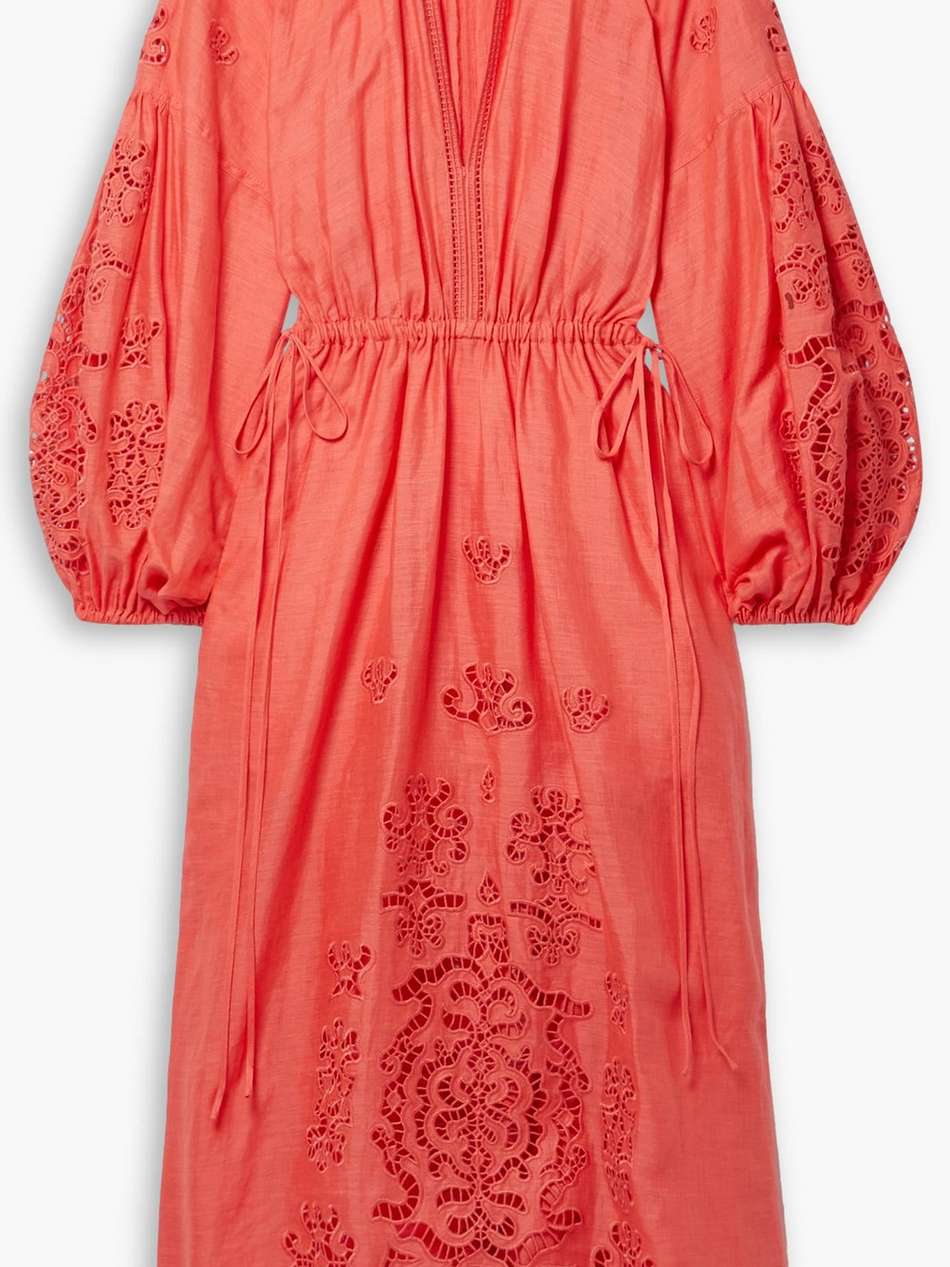 capri broderie anglaise linen midi dress