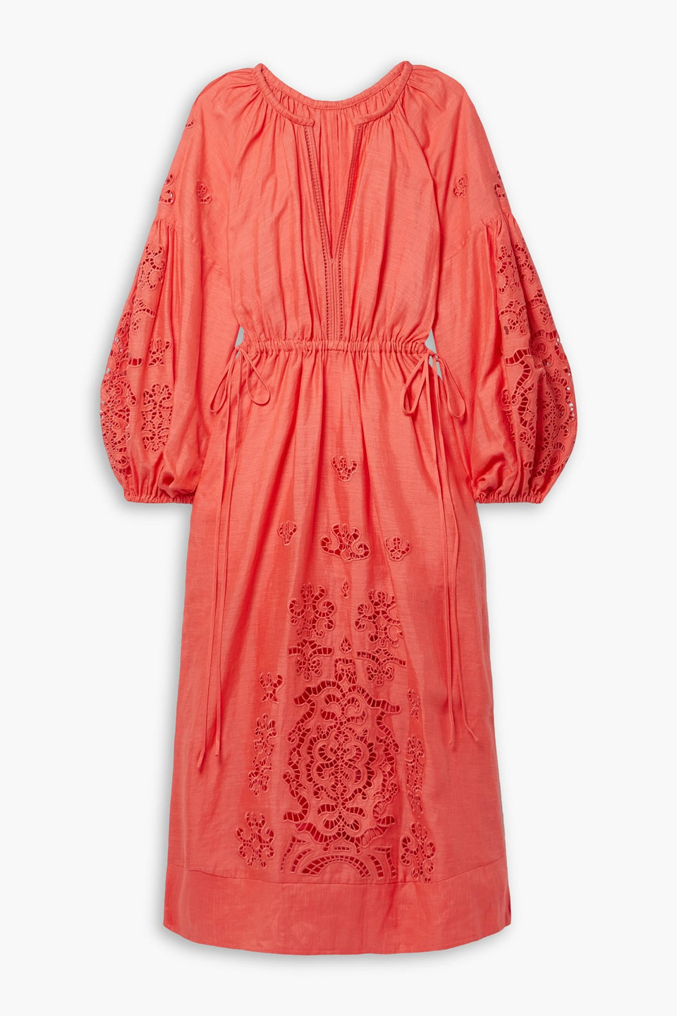 A.l.c Capri Broderie Anglaise Linen Midi Dress In Coral | ModeSens