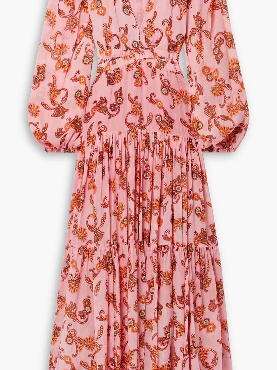 annie tiered printed silk-crepon maxi dress