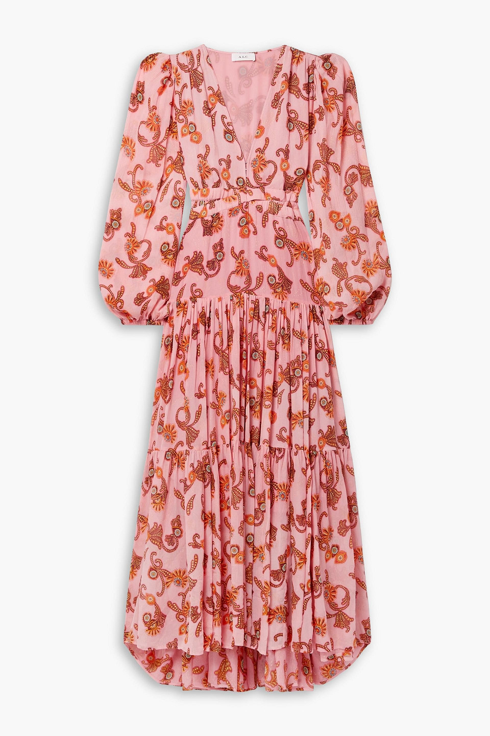 A.l.c Annie Tiered Printed Silk-crepon Maxi Dress In Pink