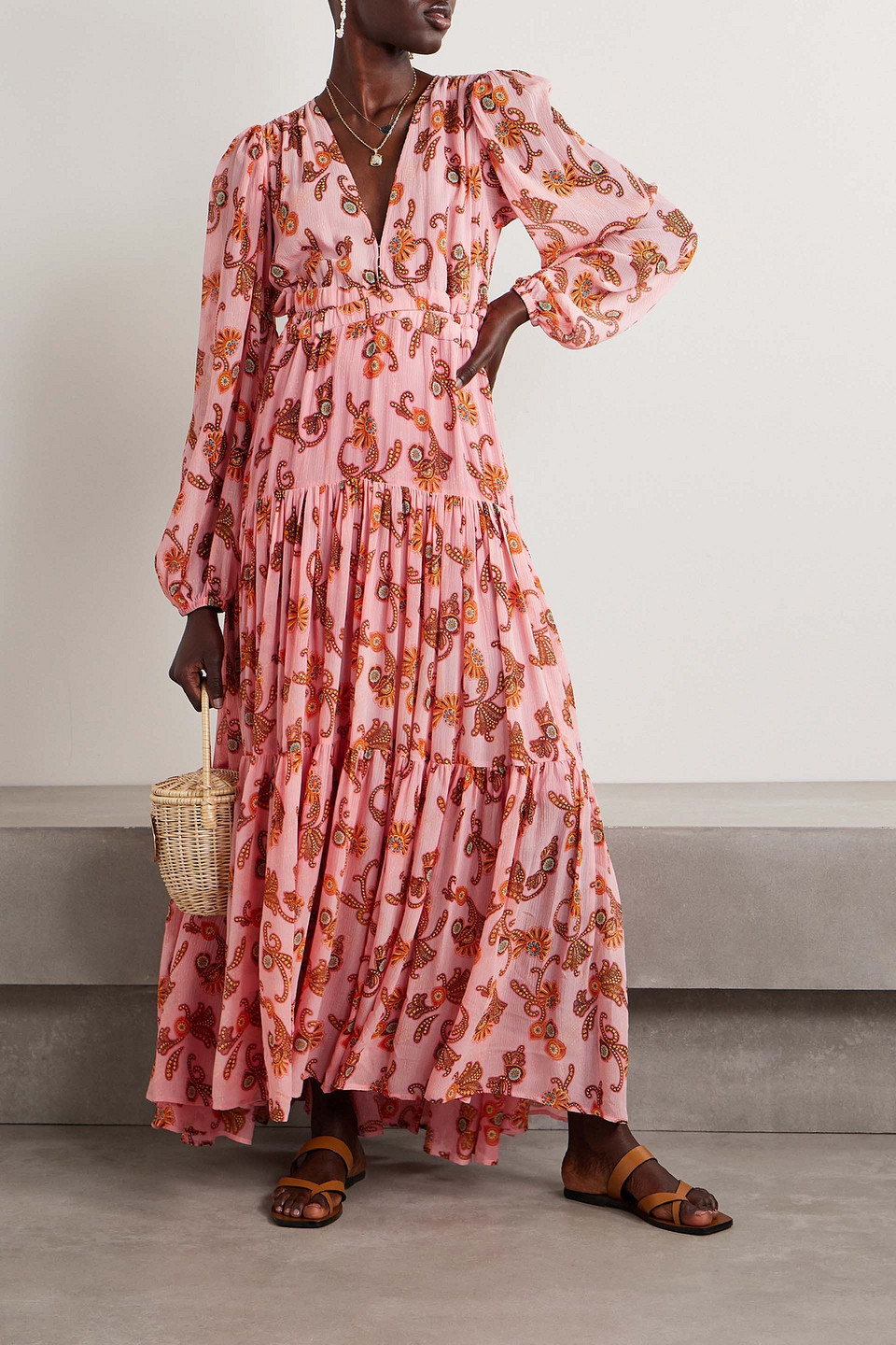A.l.c Annie Tiered Printed Silk-crepon Maxi Dress In Pink