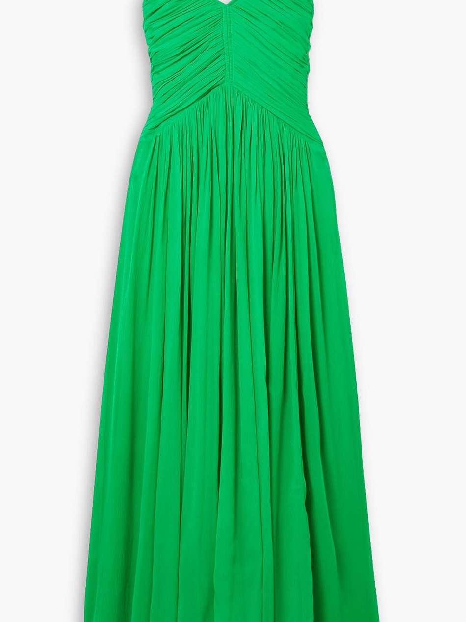 rumi ruched plissé silk-chiffon midi dress