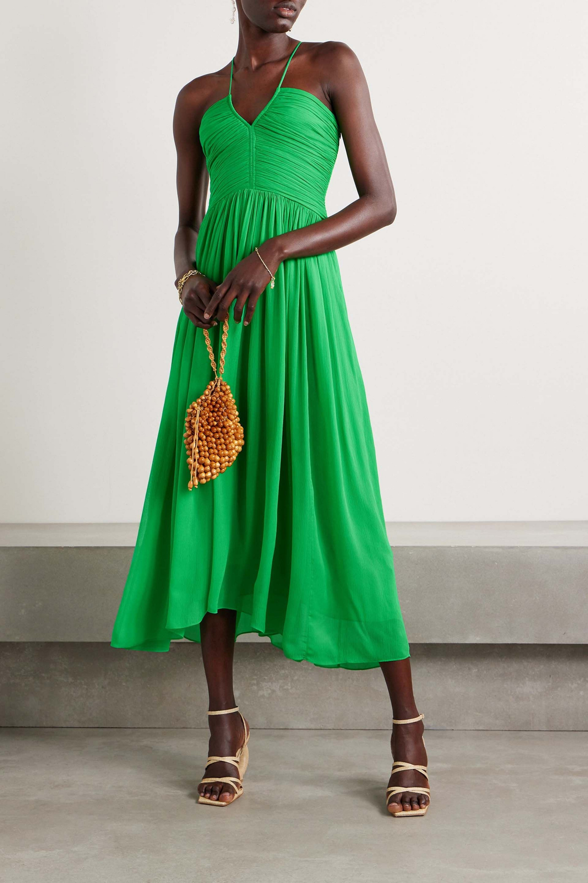 A.L.C. Rumi ruched plissé silk-chiffon midi dress