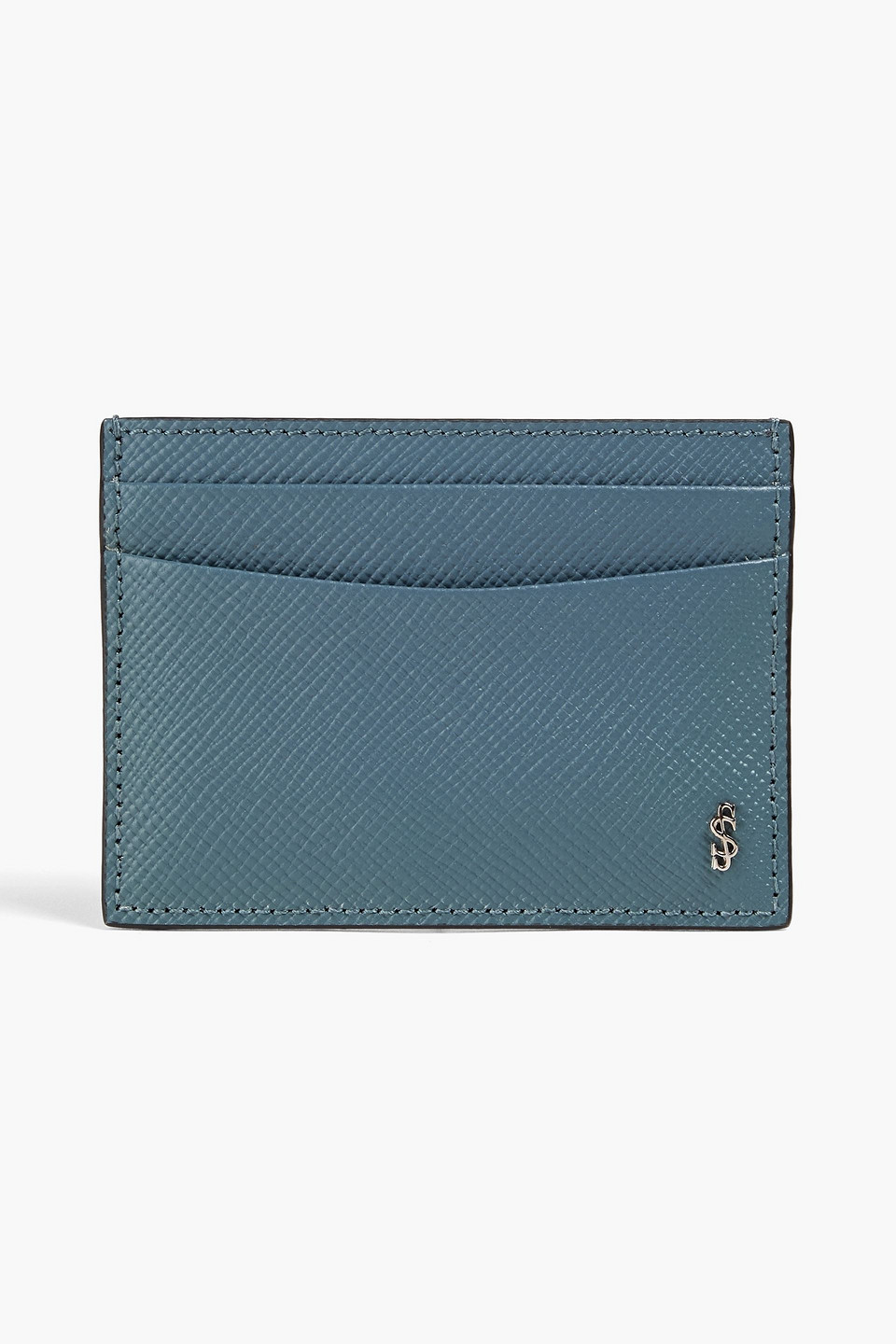 Serapian Textured-leather Cardholder In Slate Blue