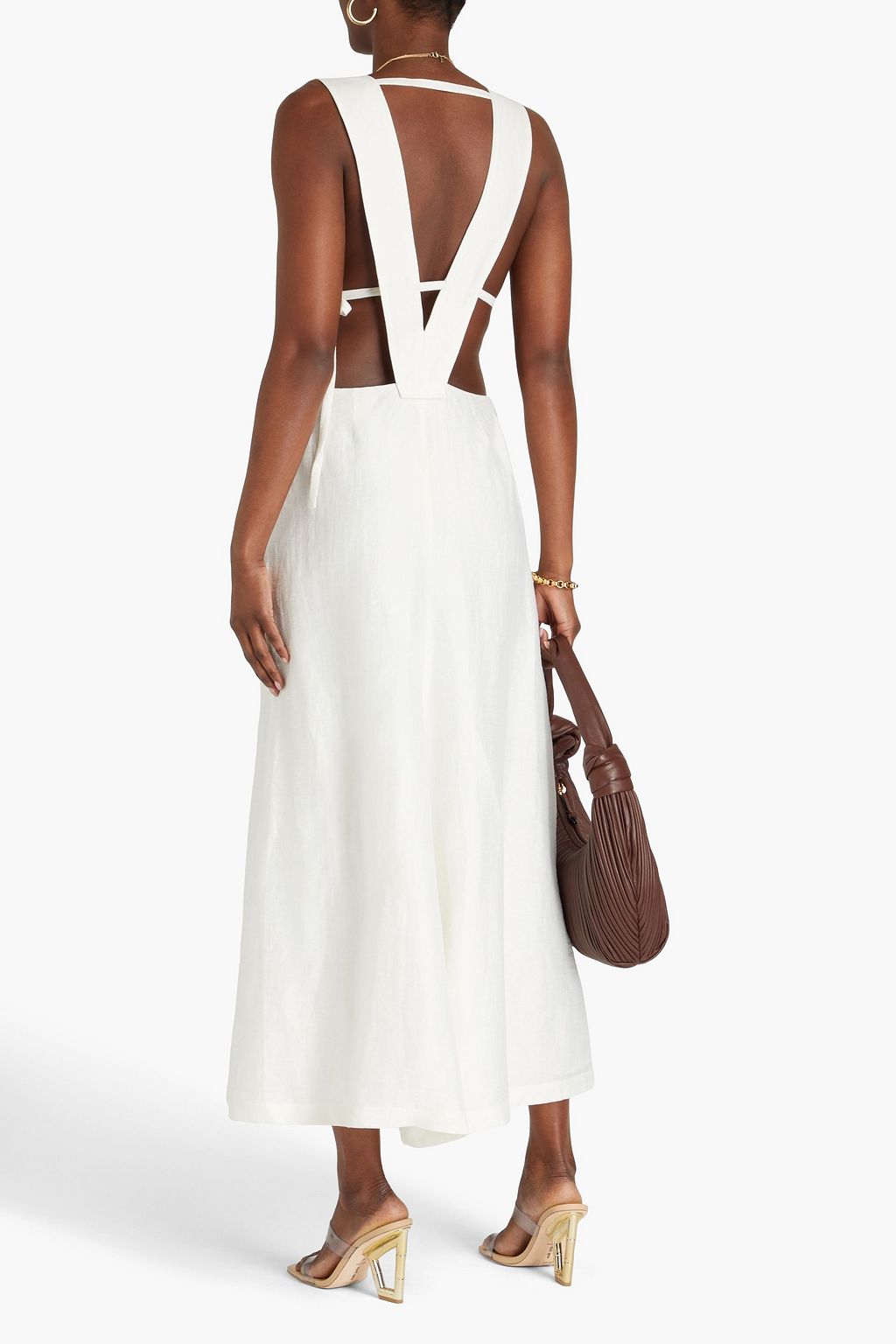 CULT GAIA Heidi cutout linen-blend midi dress