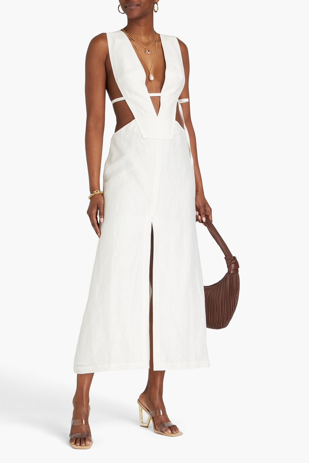 CULT GAIA Heidi cutout linen-blend midi dress