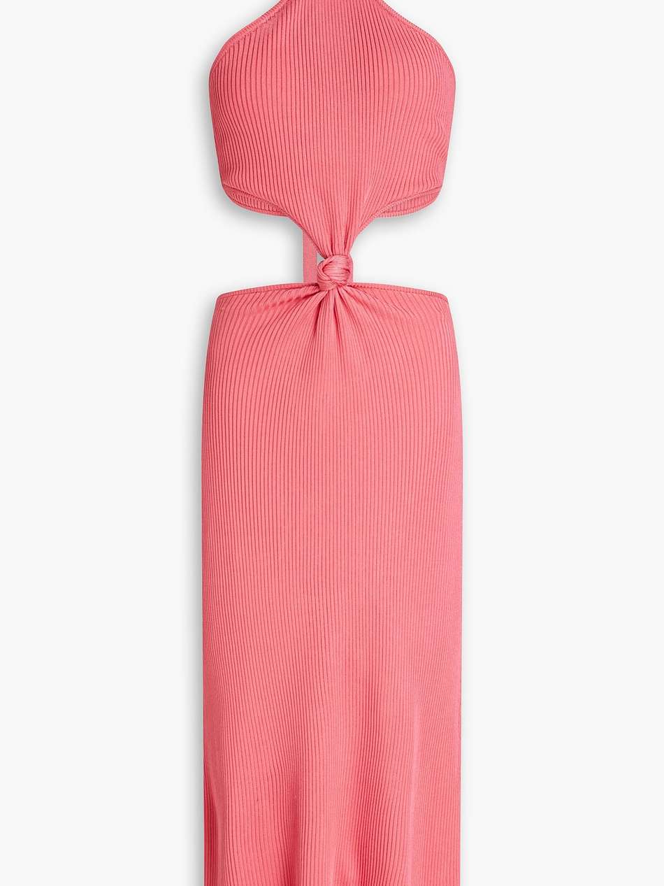 cameron cutout ribbed-knit halterneck midi dress
