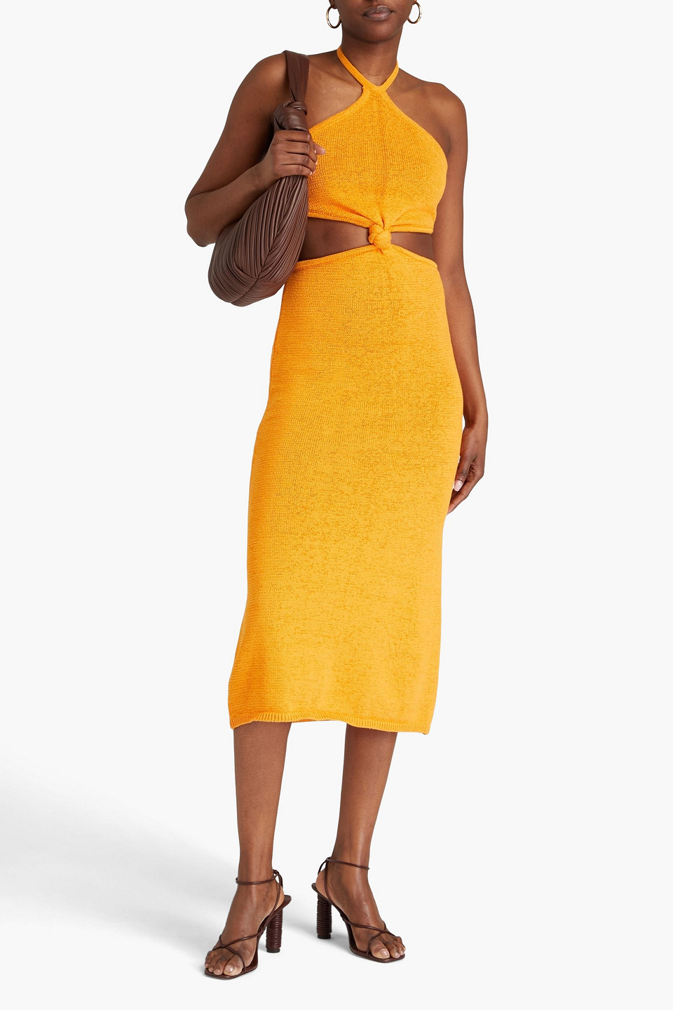 Shop Cult Gaia Cameron Cutout Cotton-blend Halterneck Midi Dress In Orange