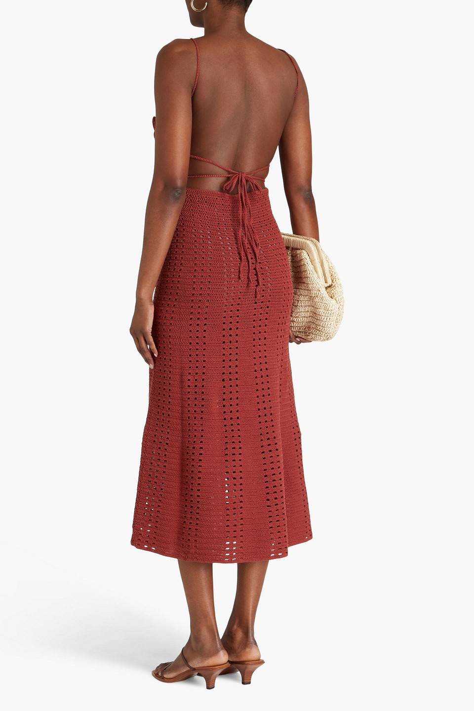 Cult Gaia Mercedes Crocheted Cotton Halterneck Midi Dress In Brick