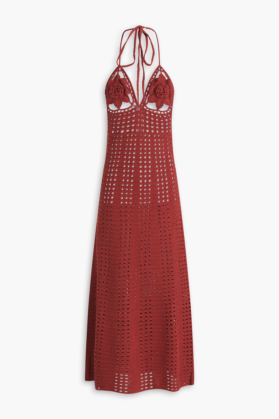 Cult Gaia Mercedes Crocheted Cotton Halterneck Midi Dress In Brick