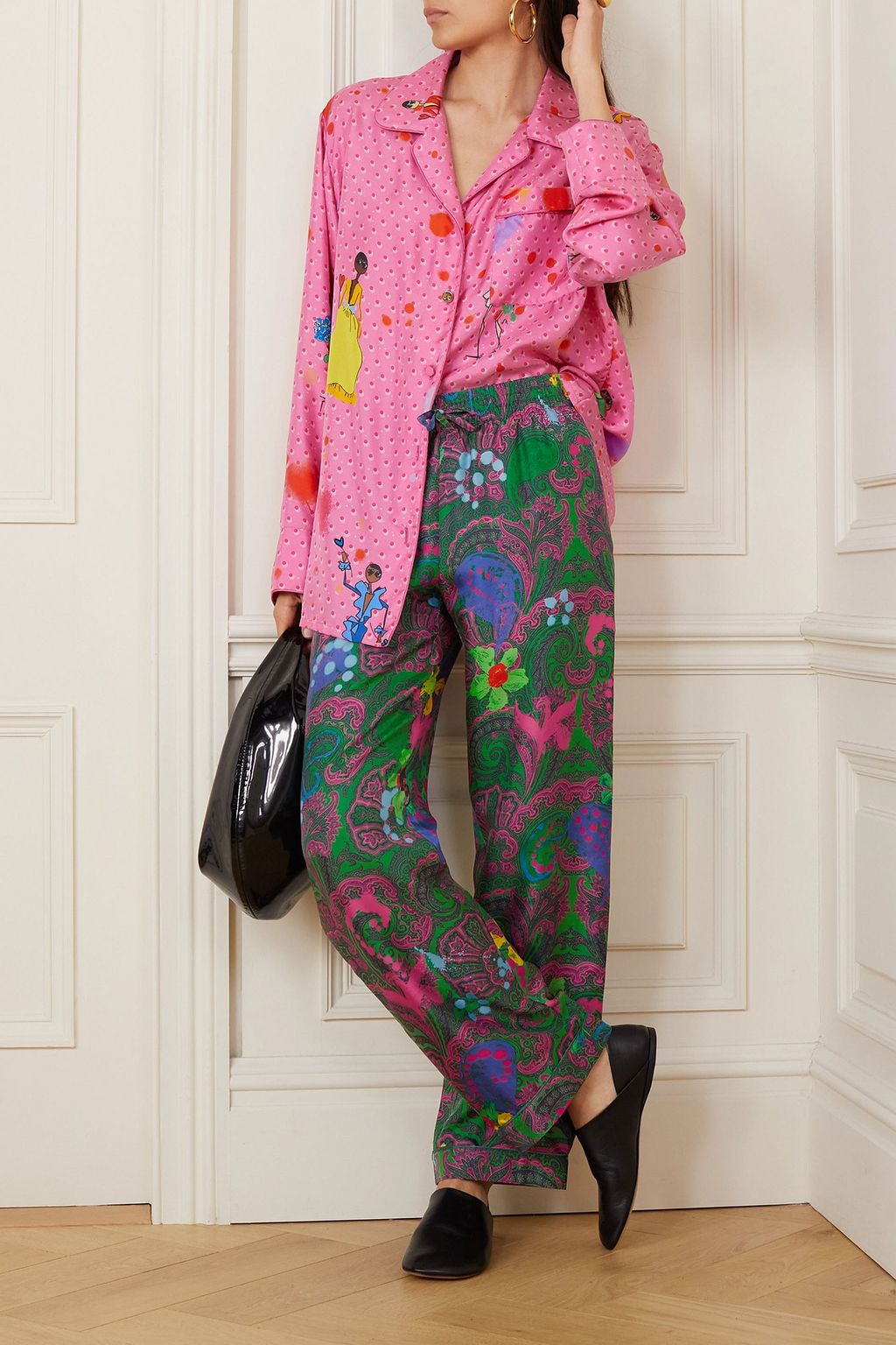 AZ FACTORY Printed silk-twill straight-leg pants