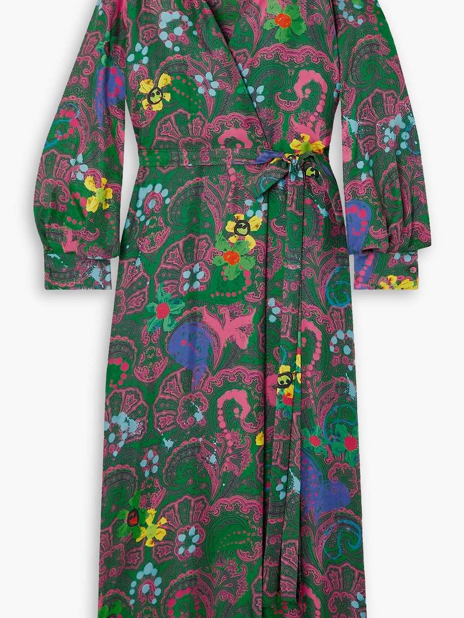 printed silk-satin maxi wrap dress