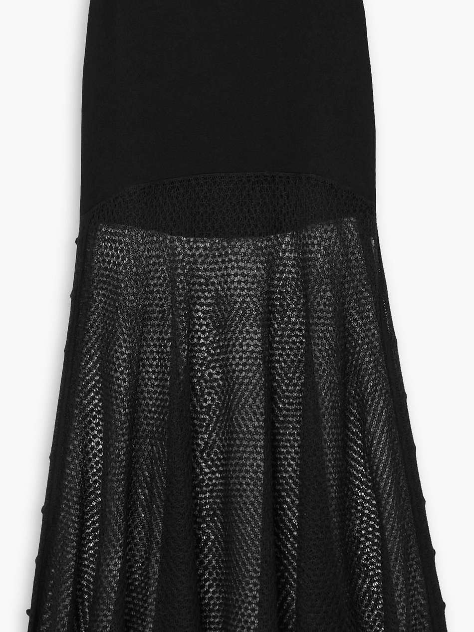 crochet-paneled wool-blend maxi skirt