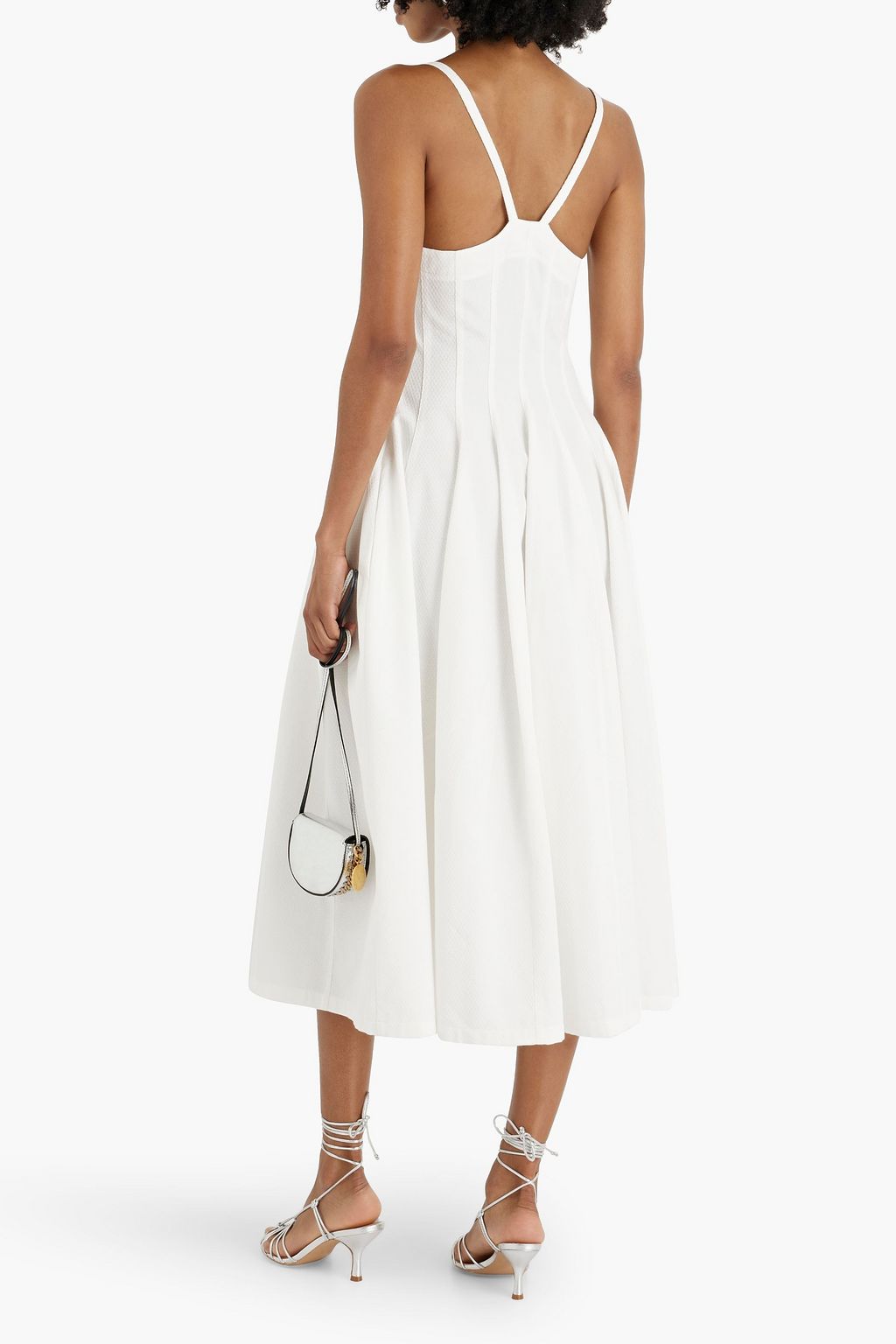 CHLOÉ Lace-up cotton-piqué midi dress