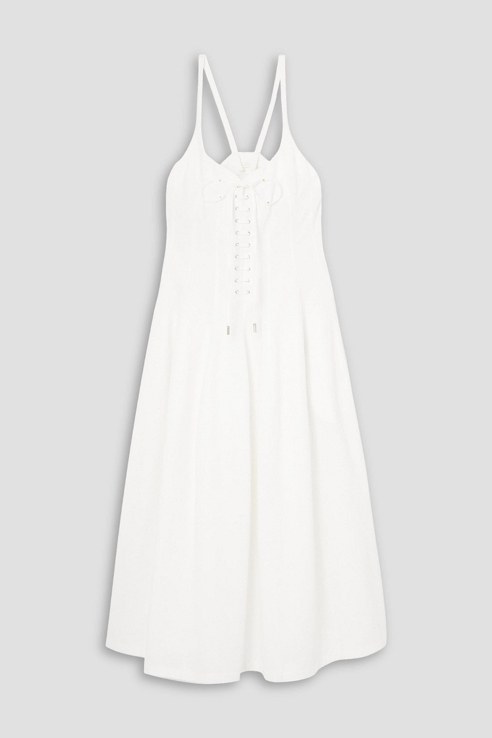 Chloé Lace-up Cotton-piqué Midi Dress In White