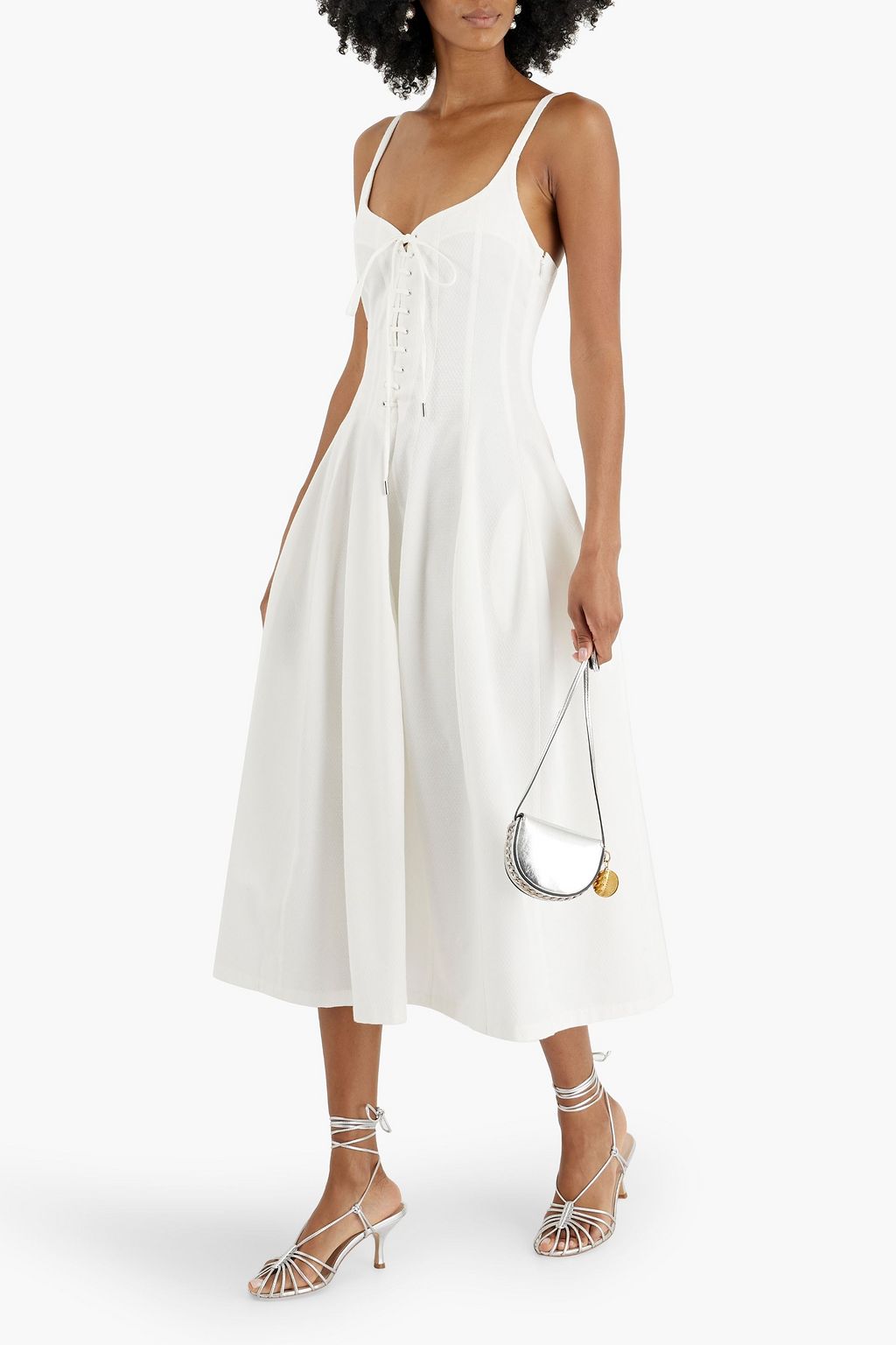 CHLOÉ Lace-up cotton-piqué midi dress
