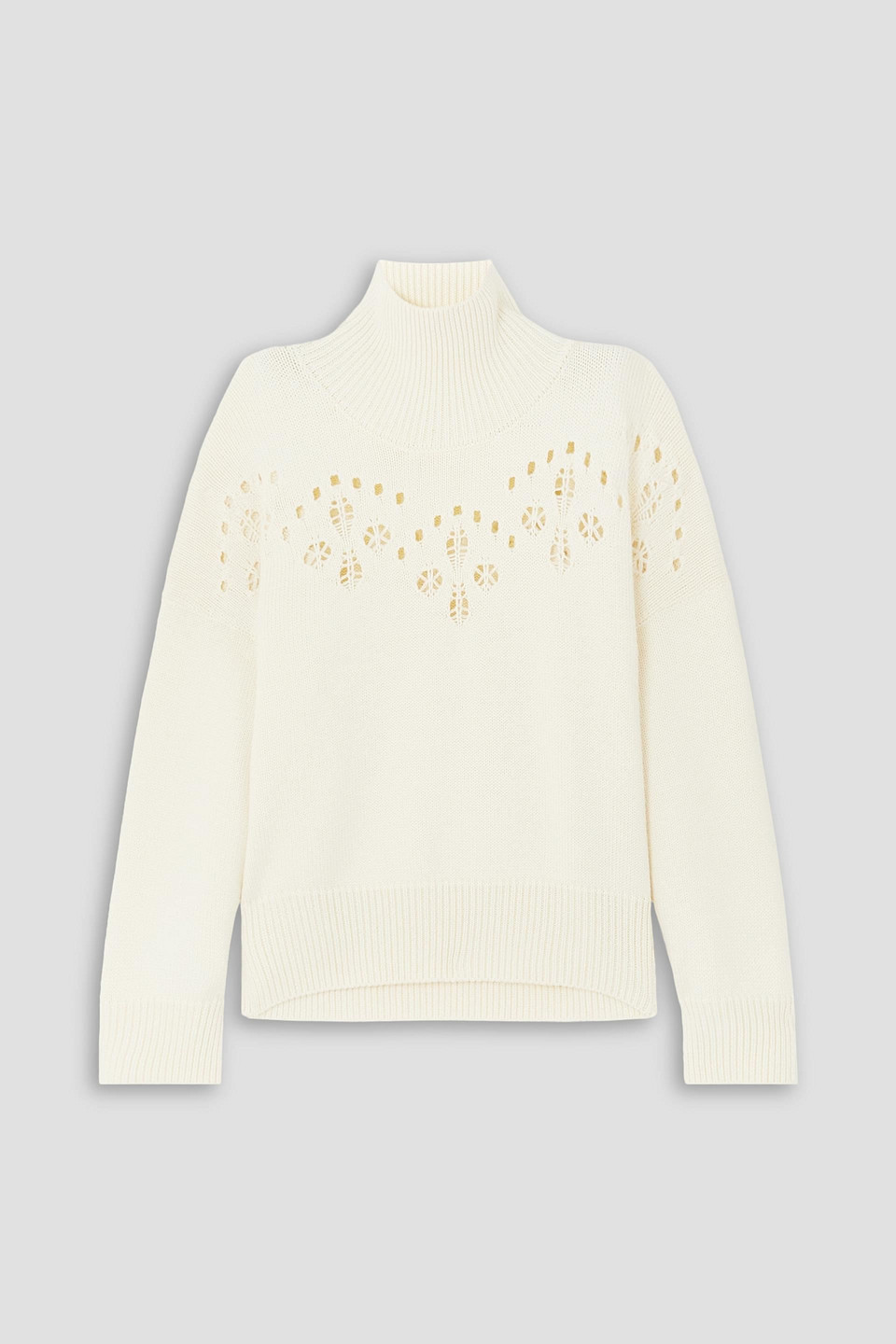Chloé Pointelle-knit Wool Turtleneck Sweater In Ivory
