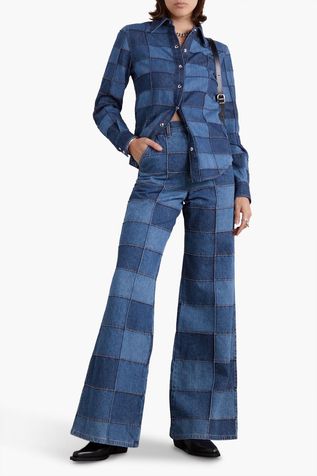 CHLOÉ Patchwork high-rise wide-leg jeans