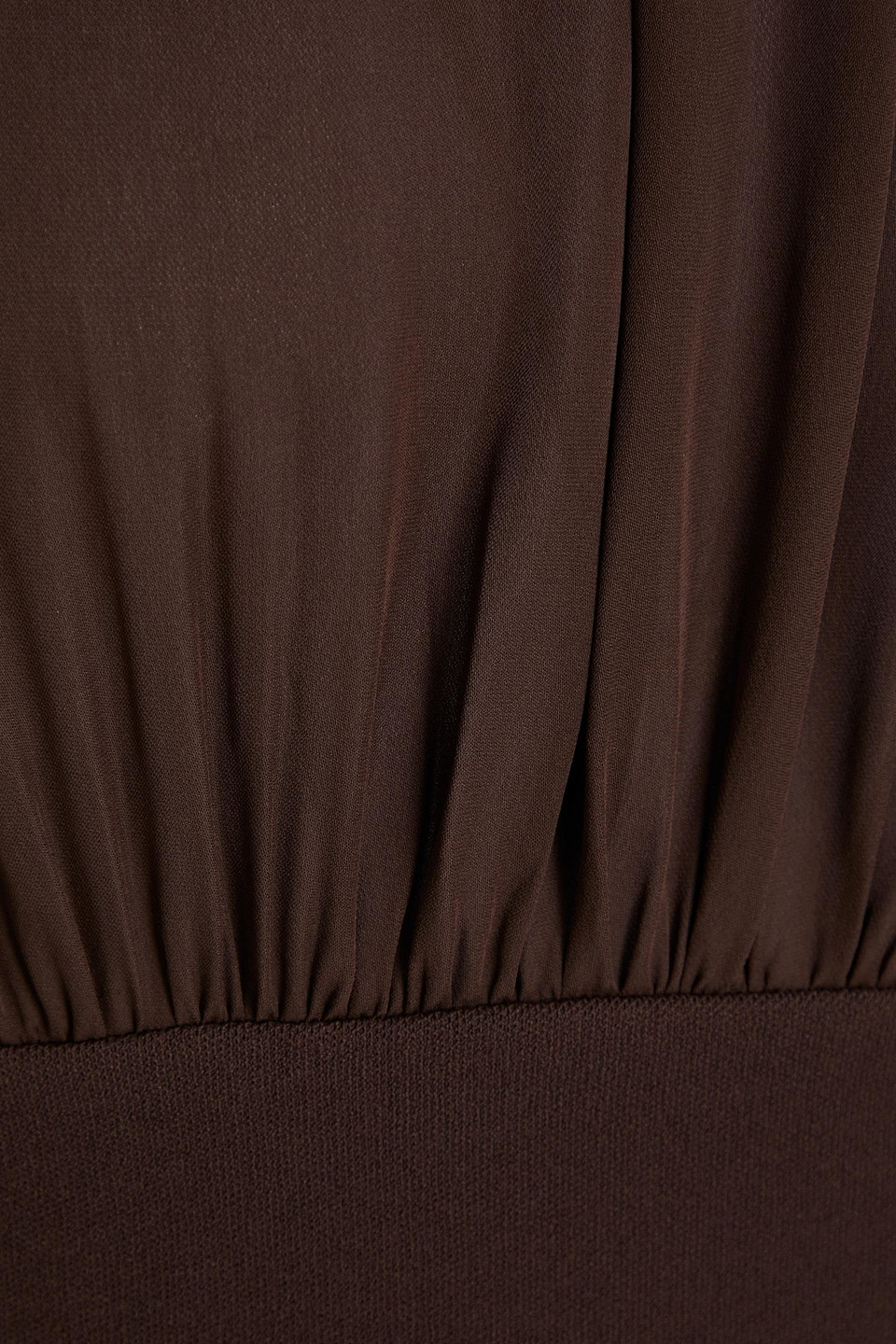 Frame Ruffled Stretch-ponte Mini Dress In Chocolate