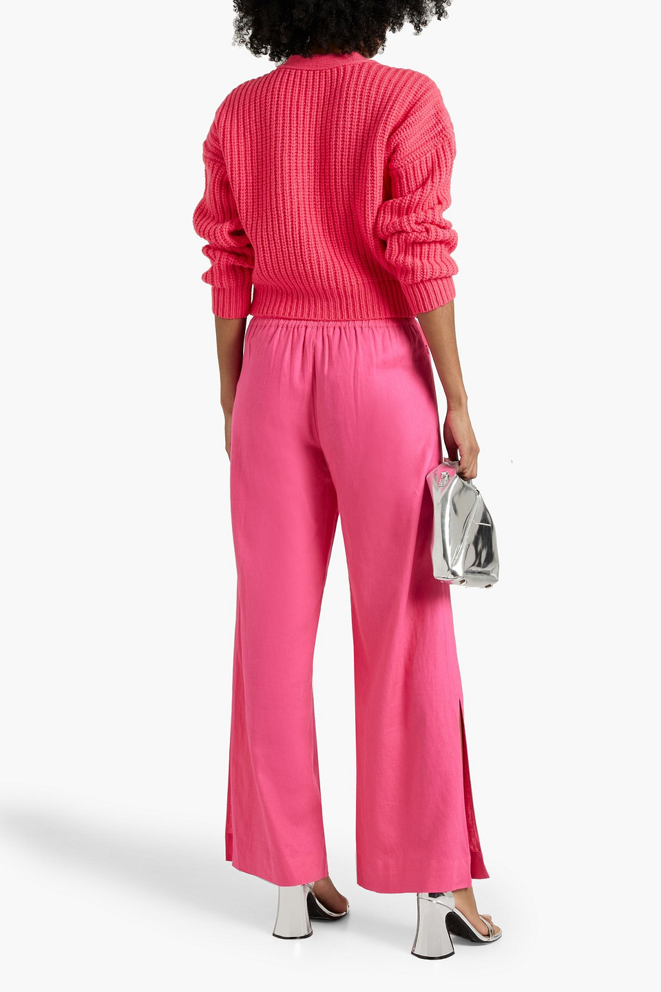 Shop Frame Linen-blend Wide-leg Pants In Pink