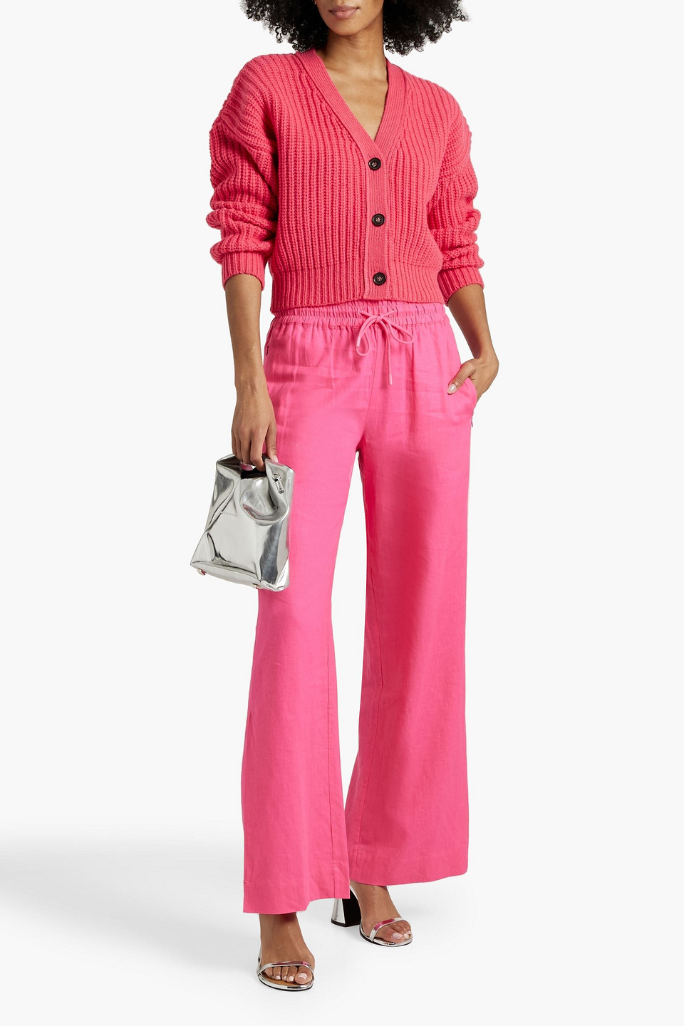 Shop Frame Linen-blend Wide-leg Pants In Pink