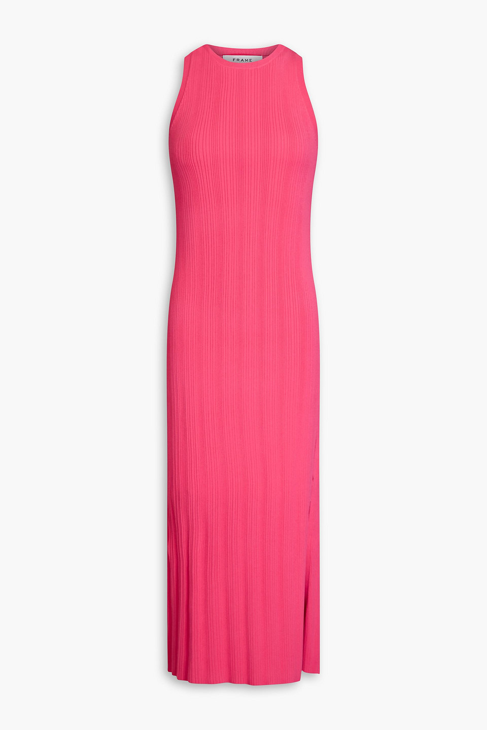 Frame Cutout Ribbed-knit Midi Dress In Pink