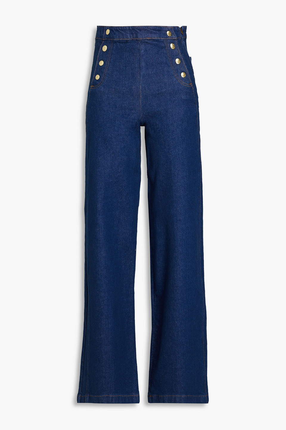 Sailor Snap embellished high-rise wide-leg jeans