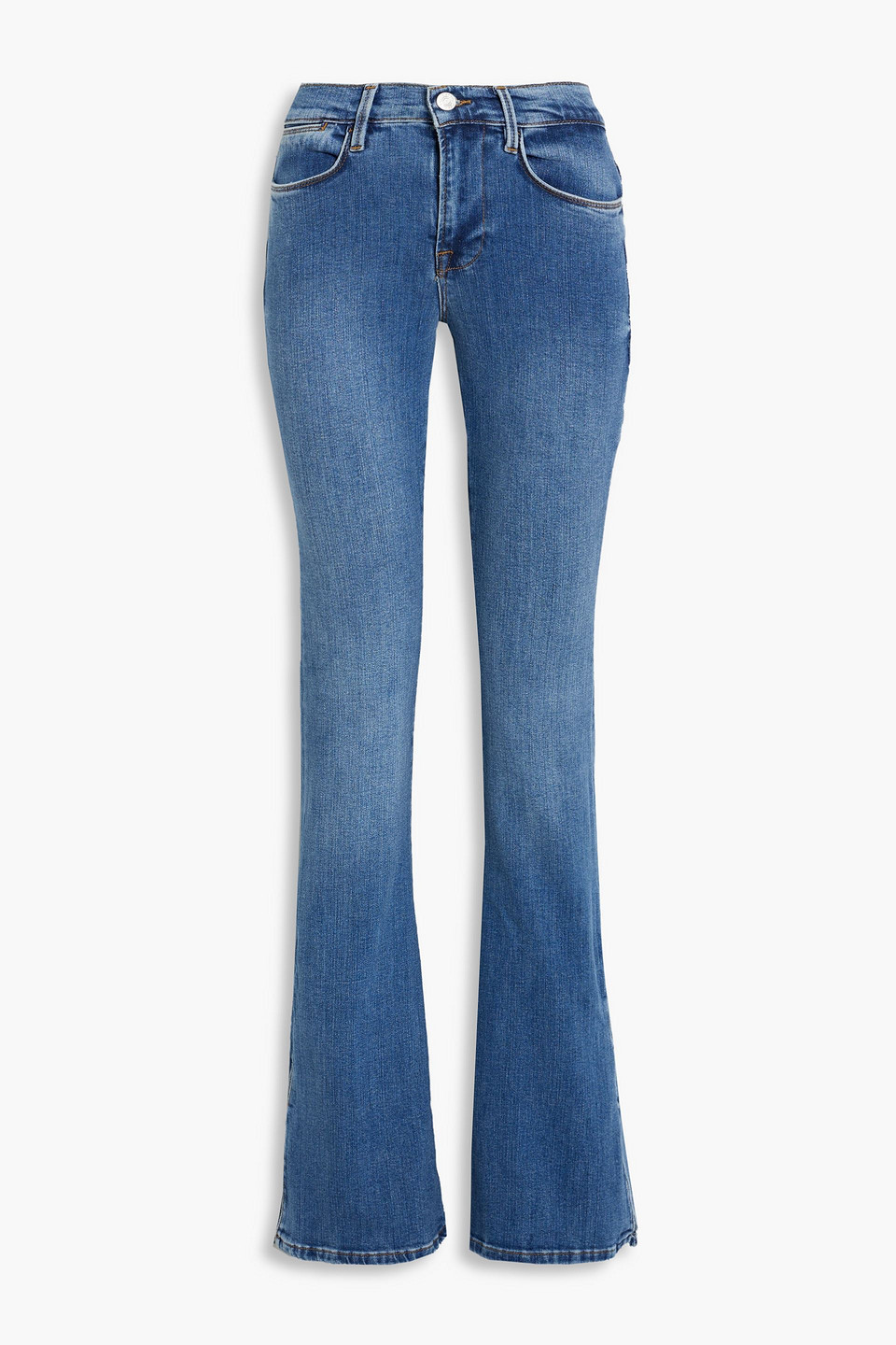 Shop Frame Le High Flare High-rise Flared Jeans In Mid Denim