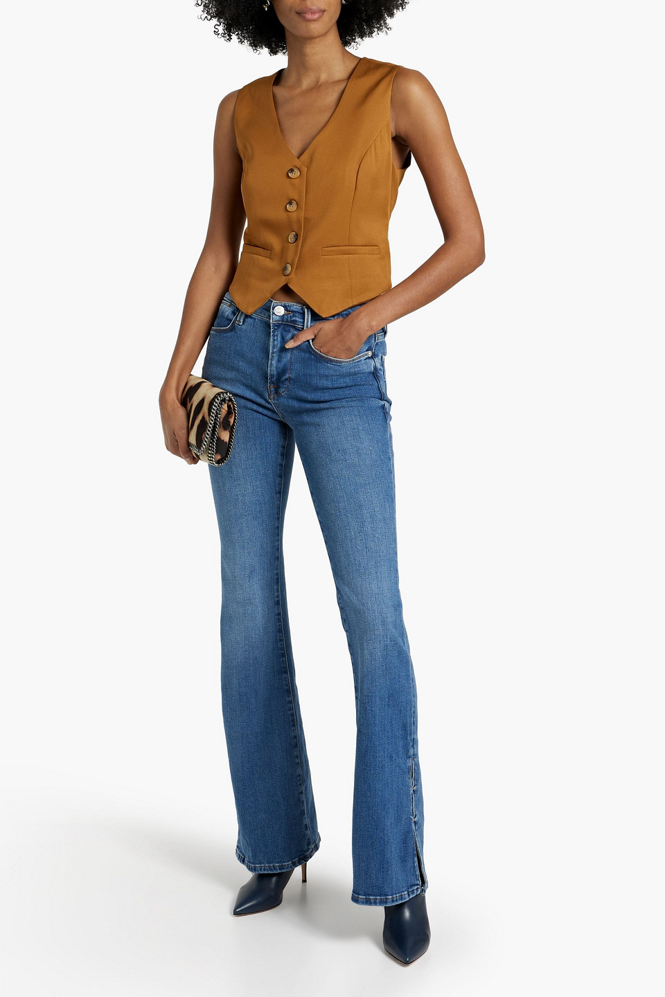 Shop Frame Le High Flare High-rise Flared Jeans In Mid Denim