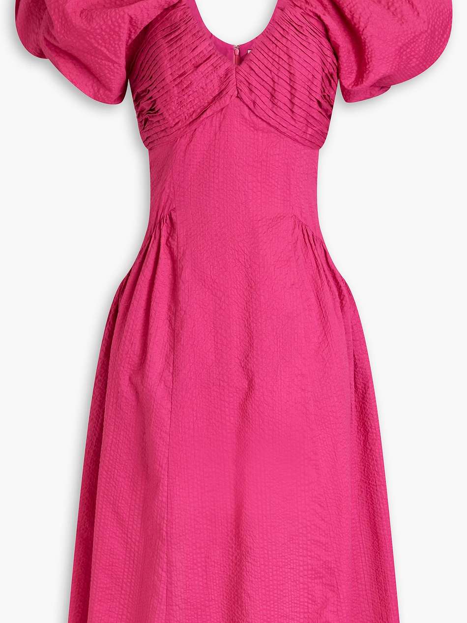 pintucked cotton-cloquè midi dress
