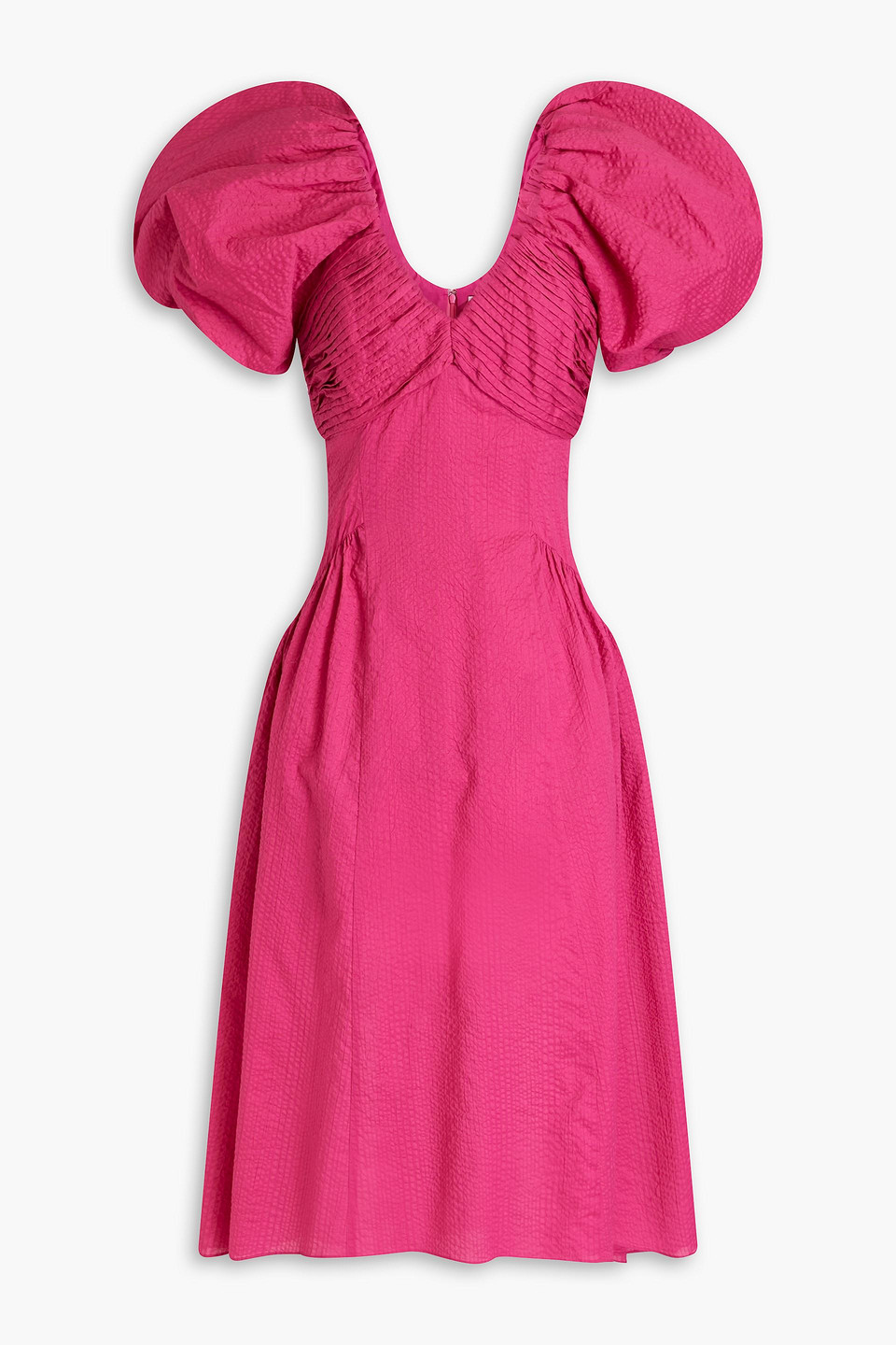 Frame Pintucked Cotton-cloquè Midi Dress In Fuchsia