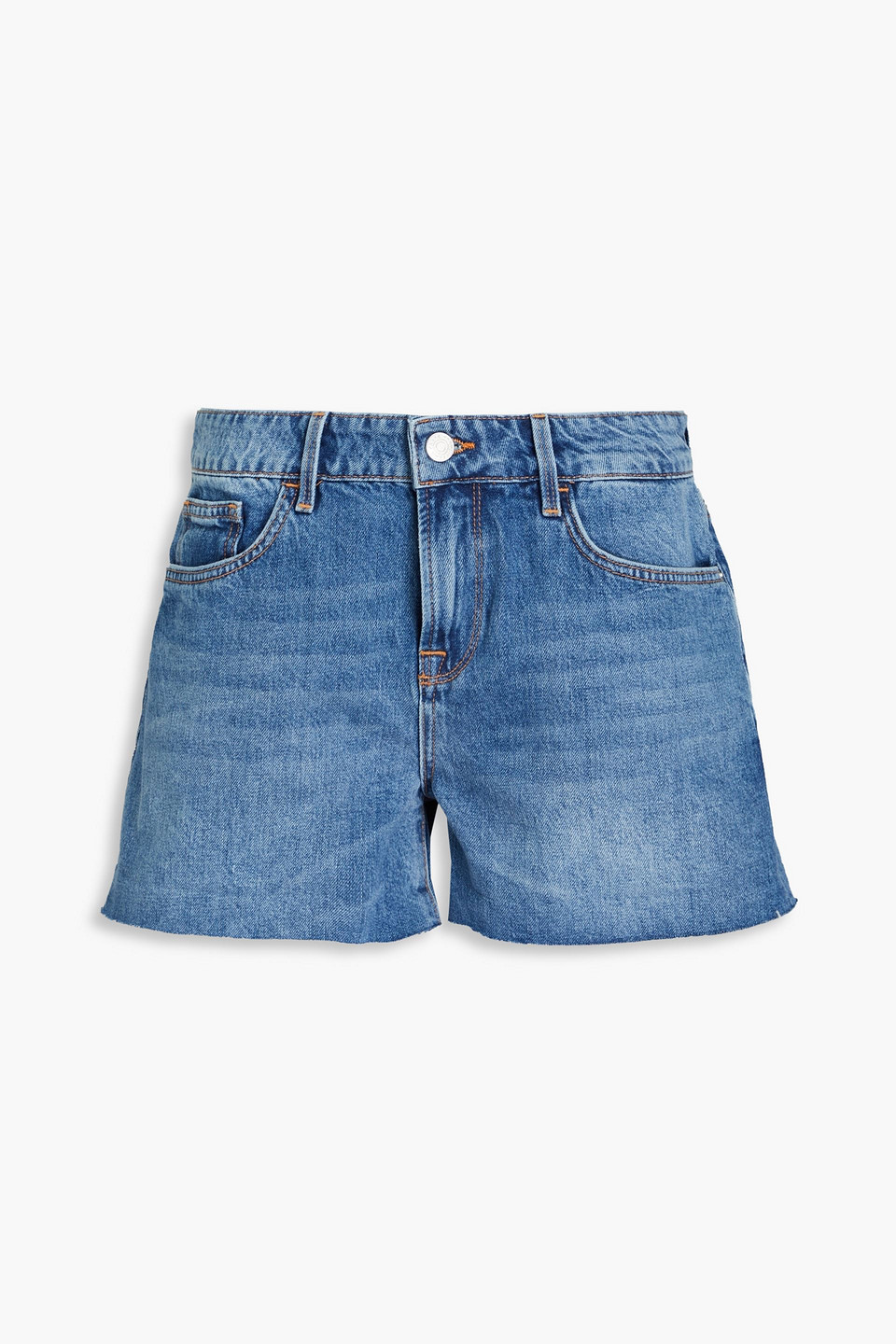 Frame Faded Denim Shorts In Mid Denim