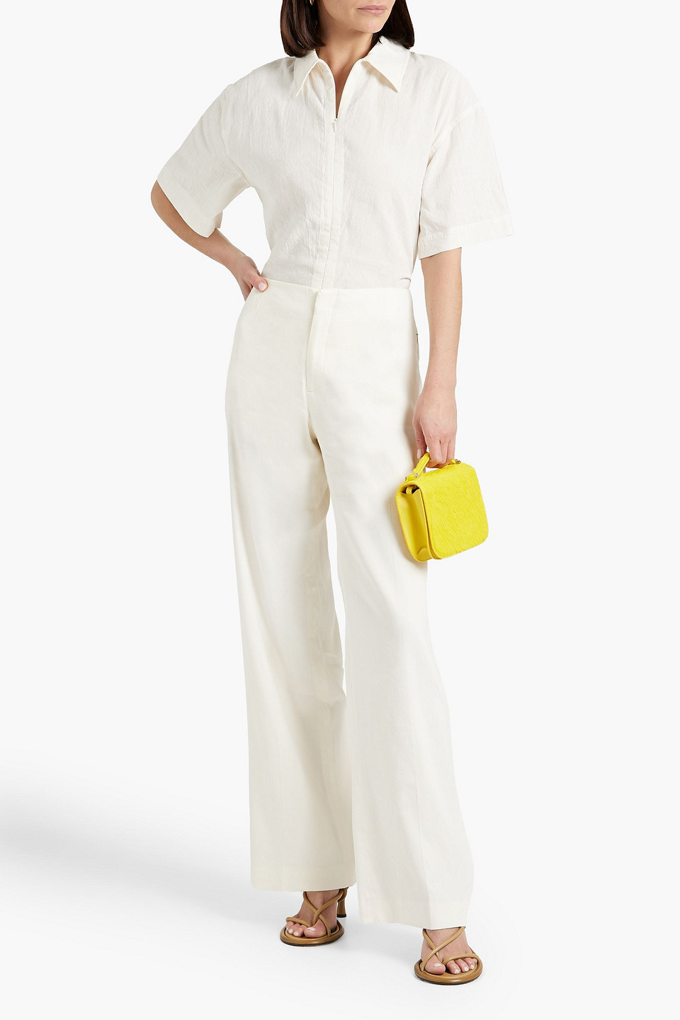 Shop Frame Linen-blend Wide-leg Pants In Cream