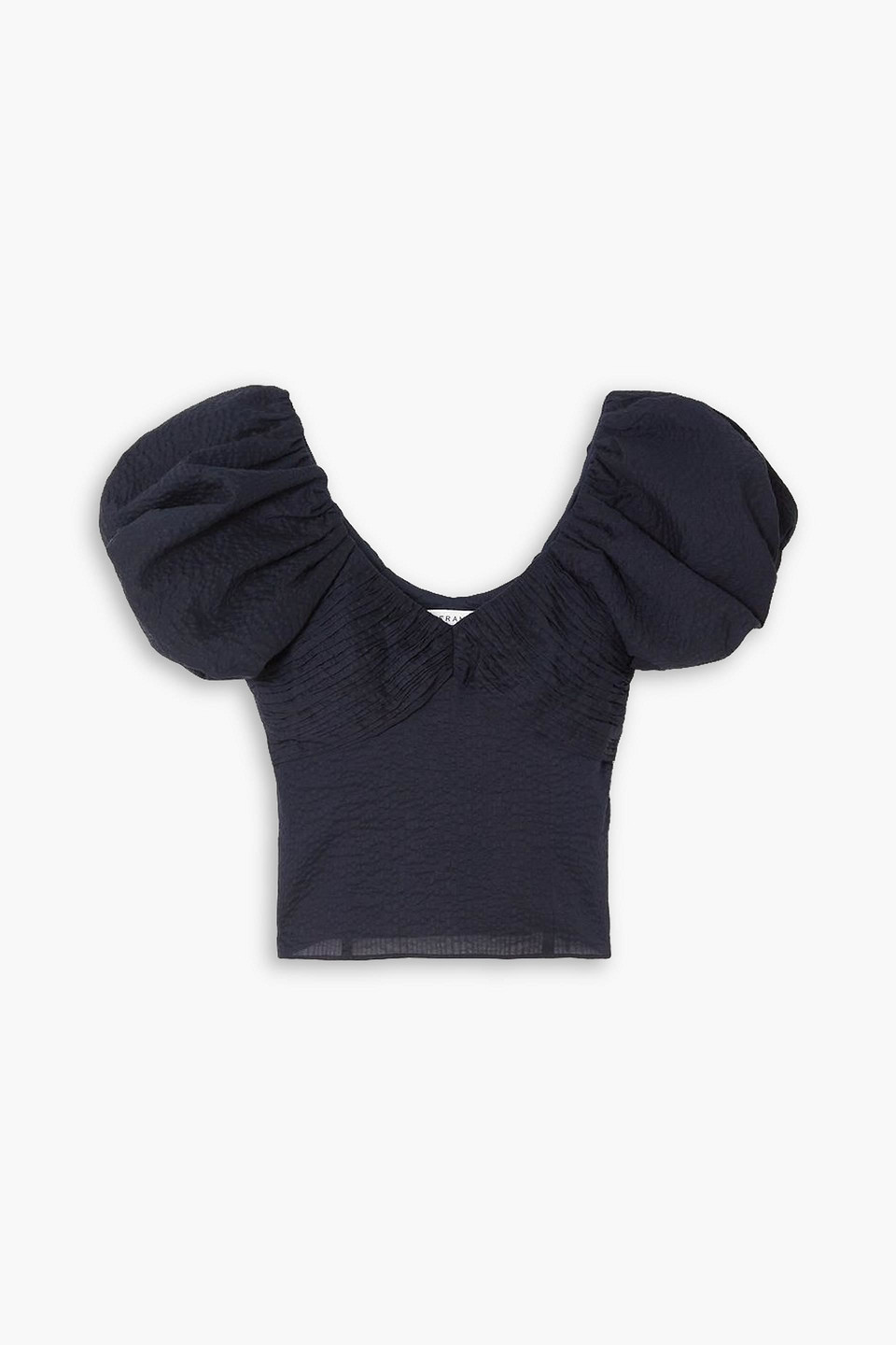 Frame Pintucked Hammered Cotton Top In Navy