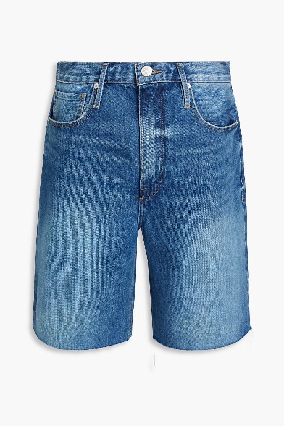 Frame Faded Denim Shorts In Mid Denim