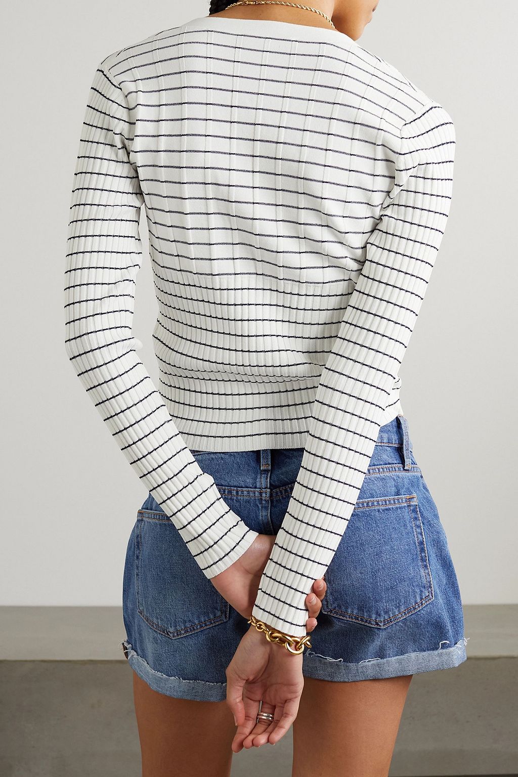 FRAME Striped ribbed-knit cardigan