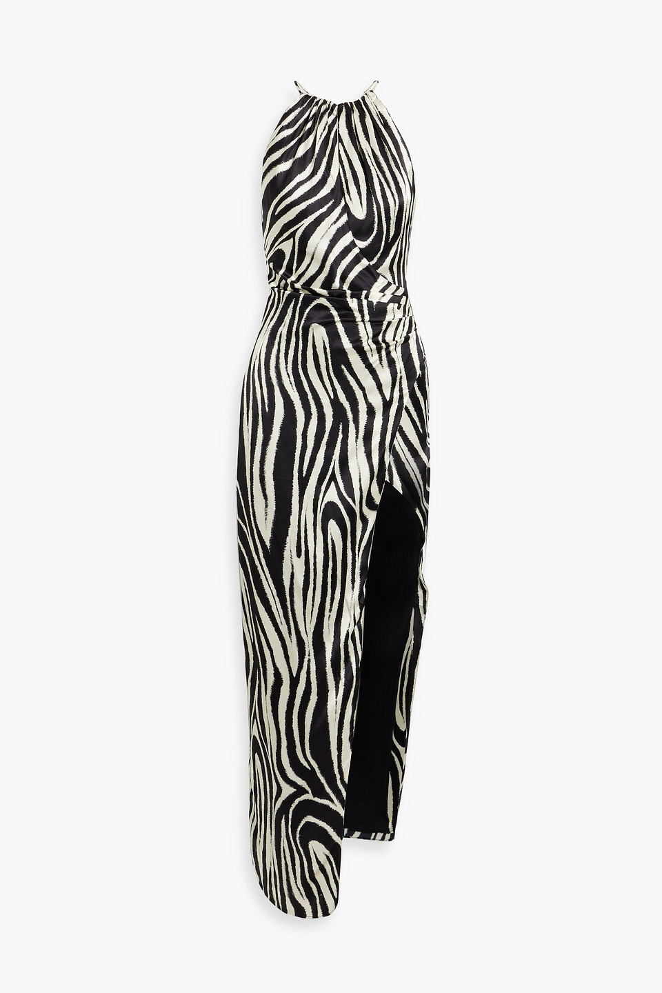 Shop Nicholas Benita Cutout Zebra-print Silk-satin Halterneck Maxi Dress In Animal Print