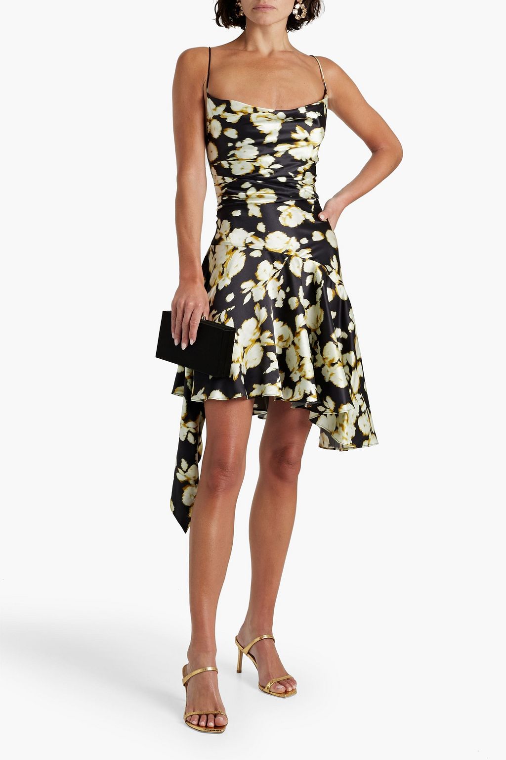 NICHOLAS Draped printed silk-satin mini dress
