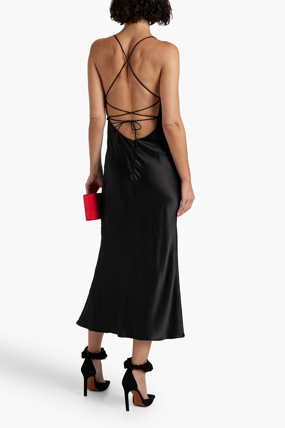 Shop Nicholas Babba Gathered Silk-satin Midi Dress In Black