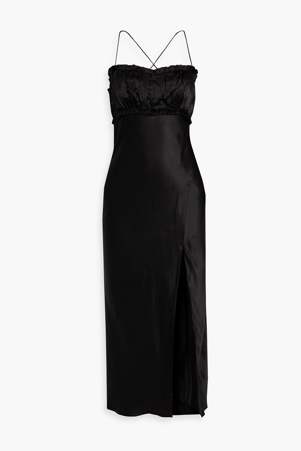 Nicholas Babba Gathered Silk-satin Midi Dress In Black