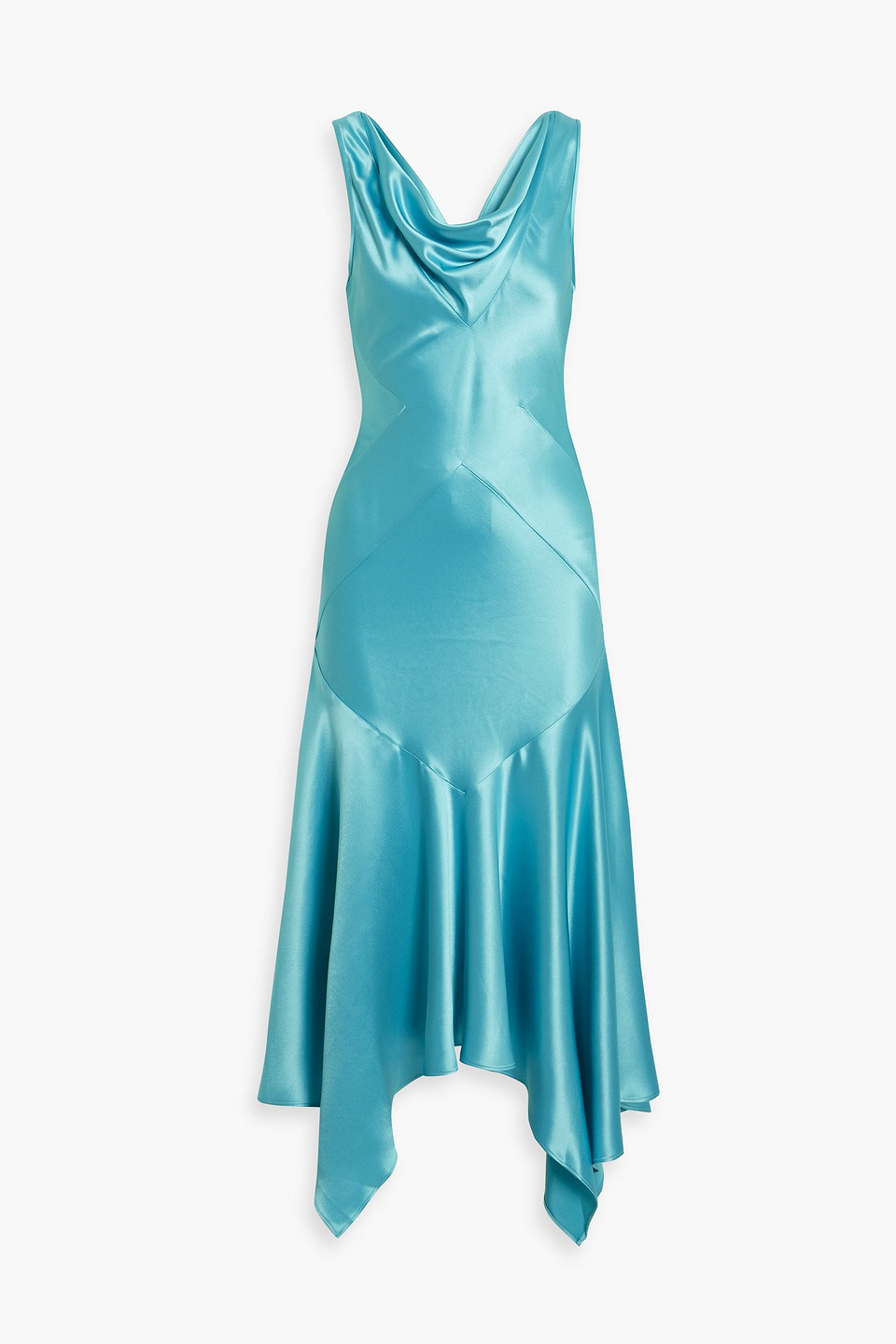 Nicholas Seline Asymmetric Draped Satin Midi Dress In Turquoise | ModeSens
