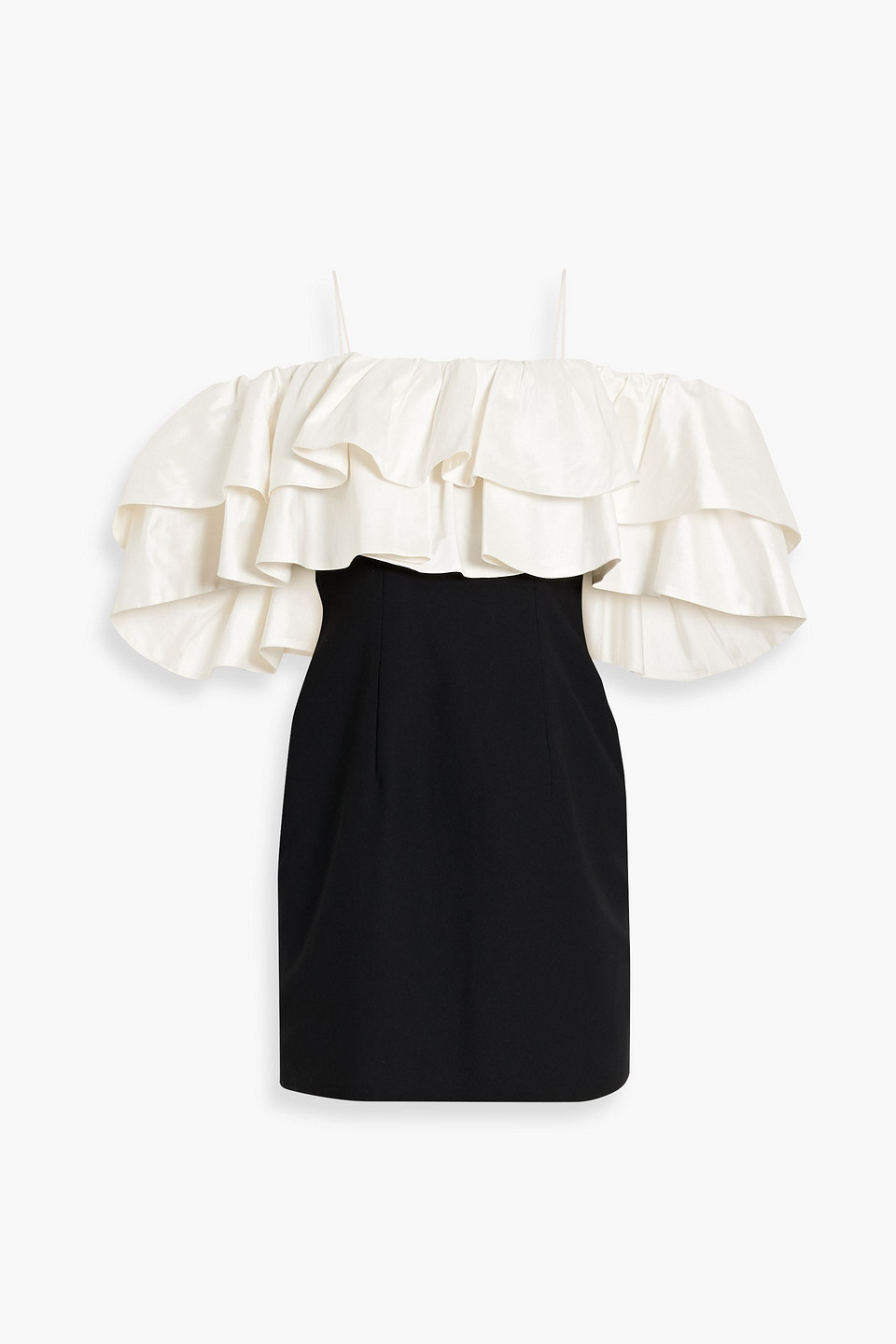 Rasario Cold-shoulder Ruffled Taffeta And Crepe Mini Dress In Black