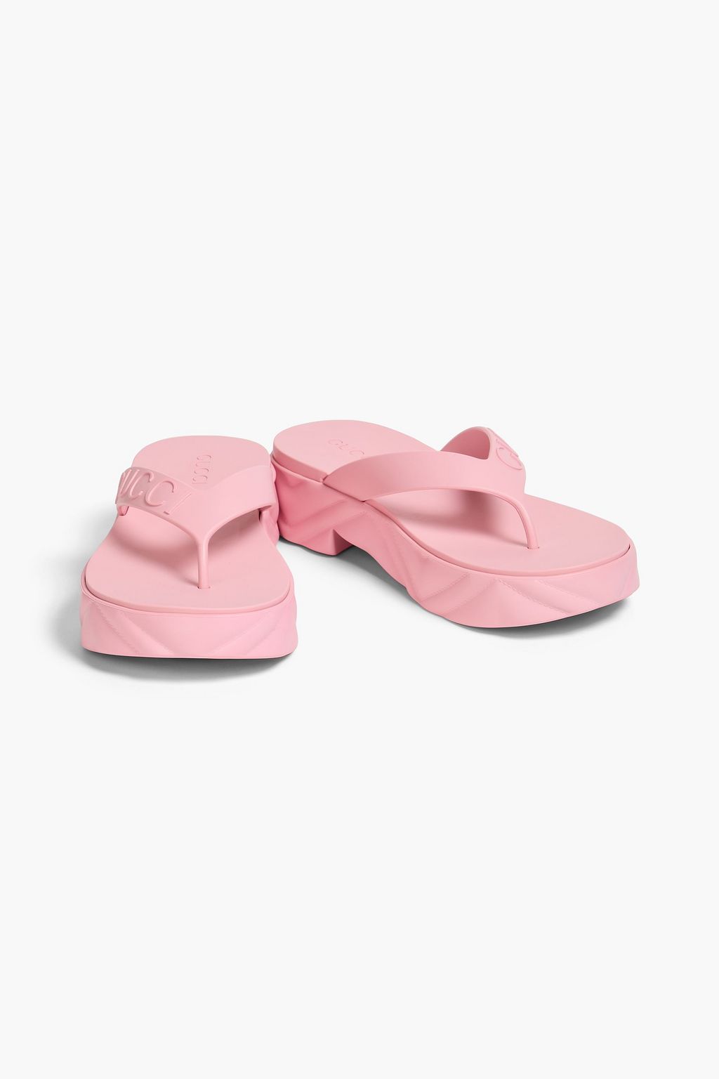 GUCCI 엠보싱 디테일 고무 플랫폼 샌들
