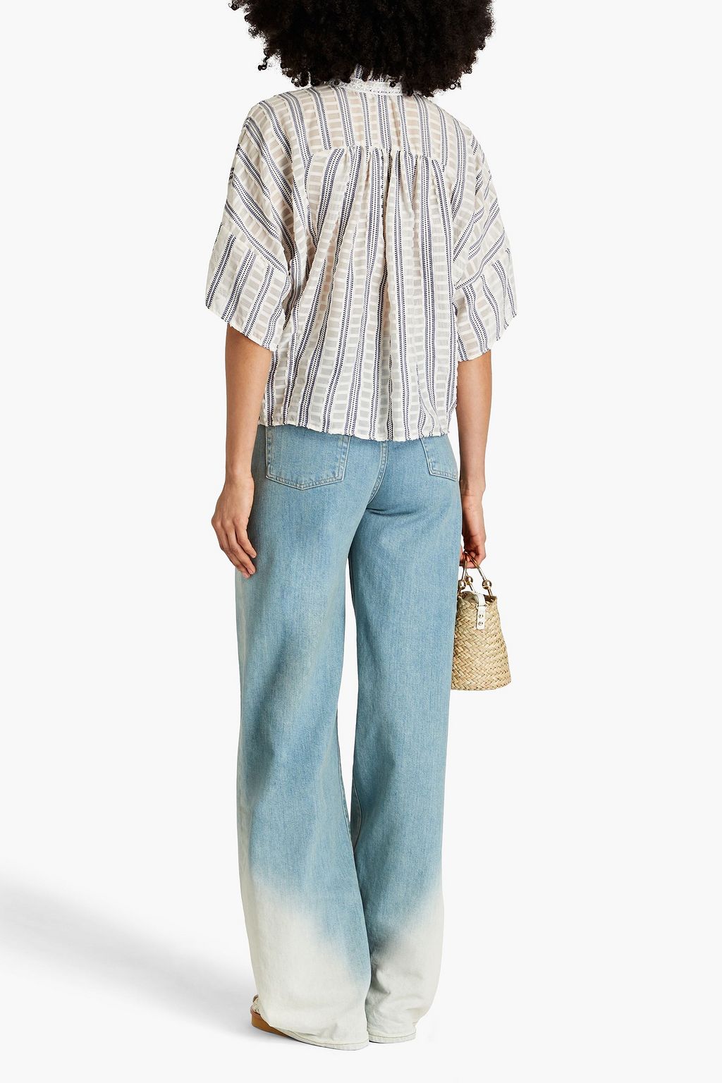 SANDRO Ruffled fil coupé jacquard top
