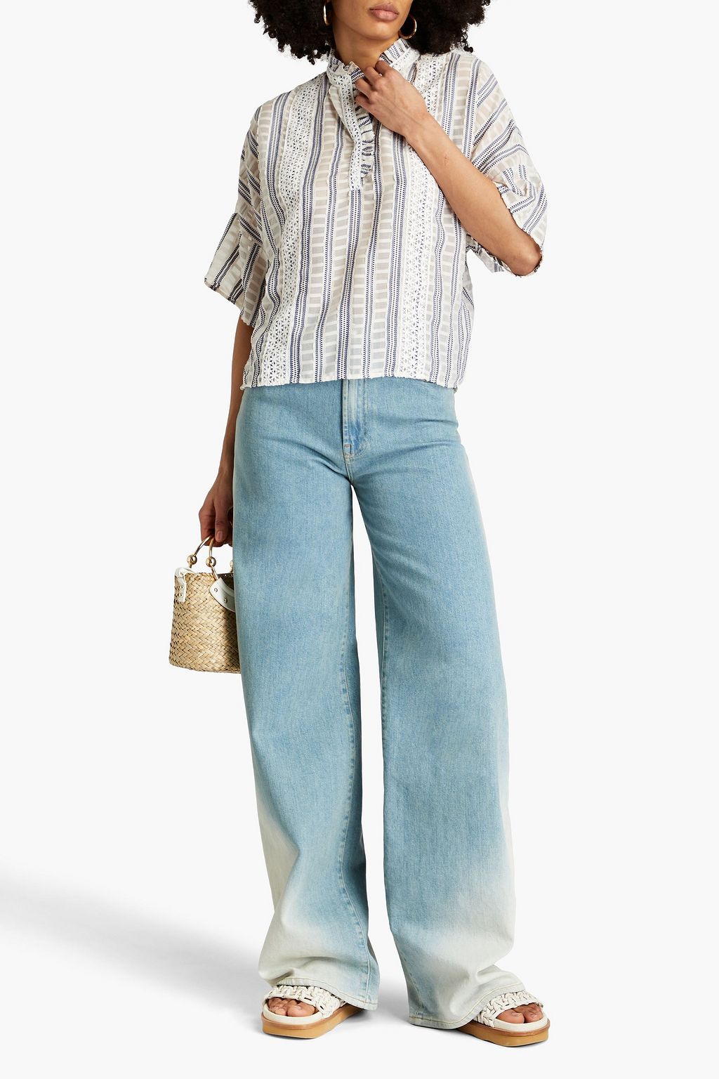 SANDRO Ruffled fil coupé jacquard top